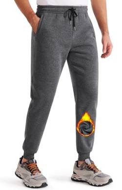 Libin Gefütterte Jogginghose Herren Grau Trainingshose Lang Warme Sweatpants Casual Sport Fleecehose mit Reissverschluss Taschen S von Libin