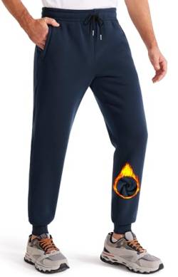 Libin Gefütterte Jogginghose Herren Marineblau Trainingshose Lang Warme Sweatpants Casual Sport Fleecehose mit Reissverschluss Taschen L von Libin