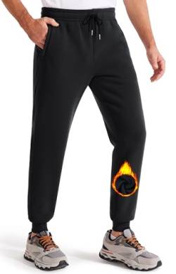 Libin Gefütterte Jogginghose Herren Schwarz Trainingshose Lang Warme Sweatpants Casual Sport Fleecehose mit Reissverschluss Taschen L von Libin