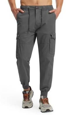 Libin Herren Cargohose - Komfort Freizeithose Baumwolle Baggy Jogginghose mit 6 Taschen, Streetwear Wander Freizeit Reise,Grau,Klein von Libin