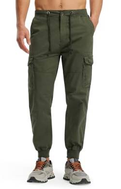 Libin Herren Cargohose - Komfort Freizeithose Baumwolle Baggy Jogginghose mit 6 Taschen, Streetwear Wander Freizeit Reise,Military Green,Mittel von Libin