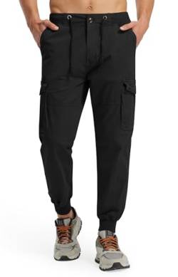 Libin Herren Cargohose - Komfort Freizeithose Baumwolle Baggy Jogginghose mit 6 Taschen, Streetwear Wander Freizeit Reise,Schwarz,X-Groß von Libin