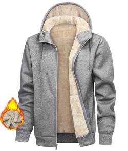 Libin Herren Kapuzenjacke mit Fleece Sport Fleecejacke Sweatshirt Kapuzenpullover Hoodie mit Reißverschluss Gefütterte Warm Winterjacke, Grau, XL von Libin