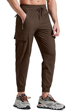 Libin Jogginghose Herren Leichte Schnelltrocknend Wanderhose Outdoorhose Trekkinghose Cargohose Trainingshose Sporthose Freizeithose Reisen mit Taschen, Braun L von Libin