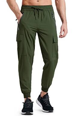 Libin Jogginghose Herren Leichte Schnelltrocknend Wanderhose Outdoorhose Trekkinghose Cargohose Trainingshose Sporthose Freizeithose Reisen mit Taschen, Grün L von Libin