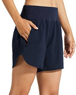 Libin Sport Shorts Damen 5'' Sommer Laufshorts mit Liner Schnelltrocknende Running Jogging Workout Fitness Laufhose Kurz mit Reißverschlusstaschen,Navy blau L von Libin