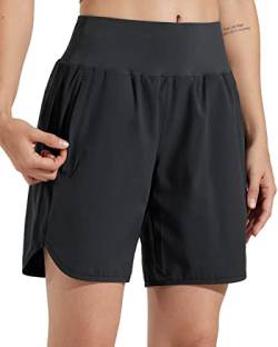 Libin Sporthose Damen Kurz 7'' Sport Shorts Laufhosen Atmungsaktiv mit Liner Sommer Hohe Taille Laufshort Running Jogging Kurze Hose,Schwarz M von Libin