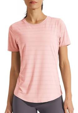 Libin Sportshirt Damen Kurzärm, Leichtes Atmungsaktiv Sport Shirts for Damen, Workout, Fitnessstudio, Laufen Tops, Quck Dry Rundhalsausschnitt Yoga-Shirts Locker, 00-pink, X-Groß von Libin