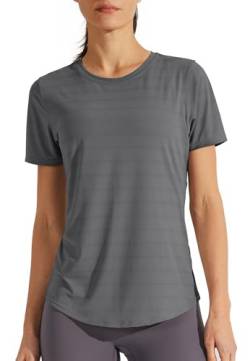 Libin Sportshirt Damen Kurzärm, Leichtes Atmungsaktiv Sport Shirts for Damen, Workout, Fitnessstudio, Laufen Tops, Quck Dry Rundhalsausschnitt Yoga-Shirts Locker, Dunkelgrau, Klein von Libin