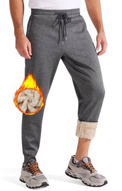 Libin Thermo Jogginghose Herren Fleece Gefütterte Sporthose Warm Winter Fleecehose Winterhose Trainingshose Sweatpants mit Reißverschluss Taschen Dunkelgrau M von Libin