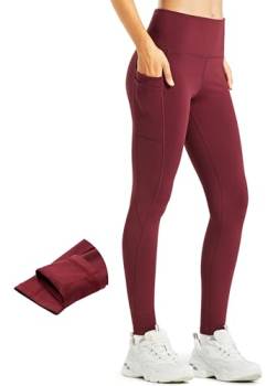 Libin Thermo Leggings Damen Winter Warm Thermoleggins Laufhose High Waist Wasserabweisend Thermohose Sportleggins Damen Lang mit Taschen, Rubinwein, L von Libin