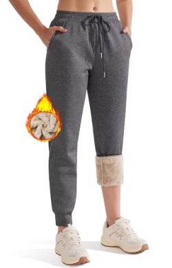 Libin Warme Jogginghose Damen Gefütterte Sporthose Fleece Laufhose Freizeithose für Frauen Thermo Winter Jogging Hose Sweathose mit Taschen, Dunkelgrau, M von Libin