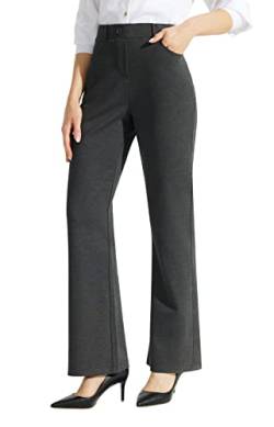 Libin Yogahose Damen Bootcut Flarehose Business Stretch Freizeit Hohe Taille Hose mit 4 Tasche Dunkelgrau Größe 36 73cm Innennähte von Libin