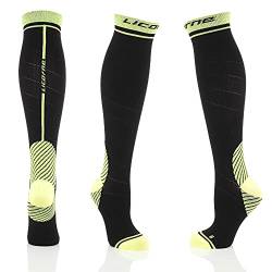 Licorne Kompressions-Thrombose-Stütz-Strümpfe Damen und Herren Compression Socks für Sport Flug Laufen Reisen Verbesserung der Durchblutung (39-42, Schwarz-Lime) von Licorne Bike