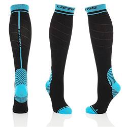 Licorne Kompressions-Thrombose-Stütz-Strümpfe Damen und Herren Compression Socks für Sport Flug Laufen Reisen Wandern Radsport Verbesserung der Durchblutung (43-46, Schwarz-Blau (2 Paar)) von Licorne Bike