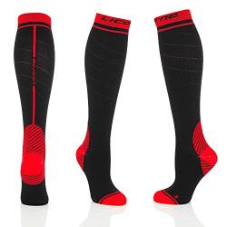 Licorne Kompressions-Thrombose-Stütz-Strümpfe Damen und Herren Compression Socks für Sport Flug Laufen Reisen Wandern Radsport Verbesserung der Durchblutung (43-46, Schwarz-Rot (2Paar)) von Licorne Bike