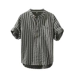 Hemd Herren Kurzarm Sommer Henley T-Shirts Gestreiftes Hemd Herrenhemd Tops Lässig Strand Outfit Baumwolle und Leinen Hemden Herren Set von Lidssacde
