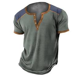 Hemd Herren Kurzarm Sommer Mode Henley Shirts Vintage Tshirt Retro Stretch Sommerhemden T Männer Mit Knöpfen Bequem Trachten T-Shirts Sommerhemd Regular Fit von Lidssacde