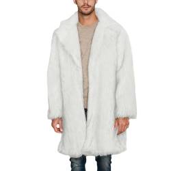 Herren Wintermantel Kunstfell Einreiher Lange Jacke Winterjacke Pelzmantel Lang Faux Fur Pelzjacke Kunstpelz Mantel Wollmantel Felljacke (Weiß, XXL) von Lidssacde