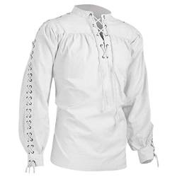 Lidssacde Herren Mittelalter Hemd Gothic Freizeithemd Stehkragen Oberteile Elegant Hemden Steampunk Cosplay Schnürhemd Vintage Langarm-Hemd(Weiß,4XL) von Lidssacde