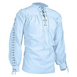 Lidssacde Herren Mittelalter Hemd Gothic Freizeithemd Stehkragen Oberteile Elegant Hemden Steampunk Cosplay Schnürhemd Vintage Langarm-Hemd (Light Blue, XXXXXL) von Lidssacde