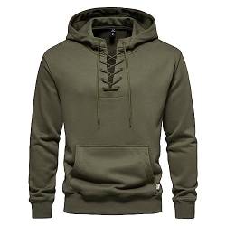 Lidssacde Hoodie Sweatshirts Regular Fit Freizeithemden Langarm V-Ausschnitt Mit Schnürung Vintage Kapuzenjacke Unisex Herren Pullover Hochwertig Und Soft Kapuze von Lidssacde