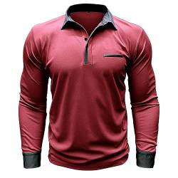 Polo Shirts Herren Hemd Langarm Button Down Herbsthemd Regular fit Businesshemd Poloshirt Slim Fit Herbst Freizeithemd (A2-Red, L) von Lidssacde