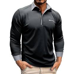Polo Shirts Herren Hemd Langarm Button Down Herbsthemd Regular fit Businesshemd Poloshirt Slim Fit Herbst Freizeithemd (Schwarz, 3XL) von Lidssacde