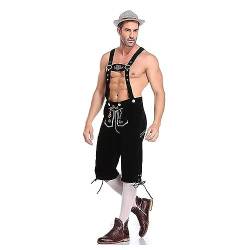 Trachten Lederhose Herren Knielang: Traditionelle Bayrische Echtes Leder für Oktoberfest - Schwarz, Bequem & Authentisch mit Einstellbaren Trägern (Schwarz, XL) von Lidssacde