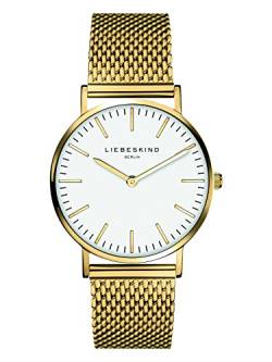 LIEBESKIND Damen Analog Quarz Uhr mit Edelstahl, IP gold-weiß von Liebeskind