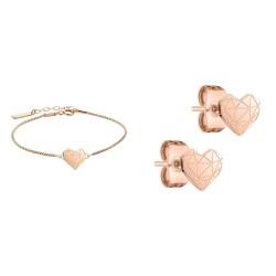 Liebeskind Damen Armband Herz Edelstahl Silber 20 cm (roségold) & Ohrring LJ-0848-E-05 IP Roségold von Liebeskind