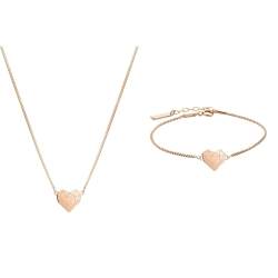 Liebeskind Damen Halskette aus Edelstahl & Damen Armband Herz Edelstahl Silber 20 cm (roségold) von Liebeskind