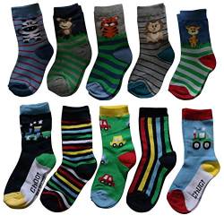 Lieblingsstrumpf24 10er Pack Kinder Socken Jungen Mädchen Baumwolle Öko-Tex Standard 100 (23-26, Trecker-Tier Mix) von Lieblingsstrumpf24