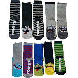 Lieblingsstrumpf24 10er Pack Socken Kinder Jungen Mädchen Baumwolle Öko-Tex Standard 100 (23-26, Monster socken mit abs Sohle) von Lieblingsstrumpf24