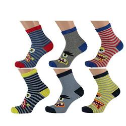 Lieblingsstrumpf24 6 er Pack Kinder Socken Jungen Mädchen Baumwolle (Monster Mix, 31-34) von Lieblingsstrumpf24