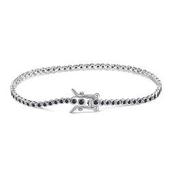 Lieson 925 Silber Armband Damen, Armbänder 2MM Schwarz Tenniskette mit Zirkonia Silber 19CM, Geburtstag Muttertag Weihnachten Geschenk für Mama Ehefrau Freundin von Lieson