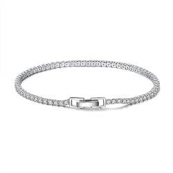 Lieson 925 Silber Armband Damen, Armkette 2MM Breite Tenniskette mit Zirkonia Silber 19CM, Geburtstag Muttertag Weihnachten Geschenk für Mama Ehefrau Freundin von Lieson