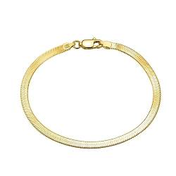 Lieson 925 Silber Armband Damen Herren, Armbänder Einfach 3MM Breite Schlangenkette Gold 16.5CM, Geburtstag Muttertag Weihnachten Geschenk für Mama Ehefrau Freundin von Lieson