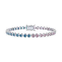 Lieson 925 Sterling Silber Armband Damen, Armbänder 3MM Rund Tenniskette mit Zirkonia Blau Rosa Silber 16.5CM, Geburtstag Muttertag Weihnachten Geschenk für Mama Ehefrau Freundin von Lieson