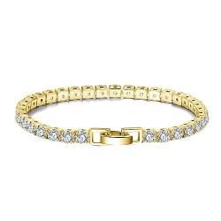 Lieson 925 Sterling Silber Armband Damen, Armkette 4MM Breite Tenniskette mit Zirkonia Gold 19CM, Geburtstag Muttertag Weihnachten Geschenk für Mama Ehefrau Freundin von Lieson