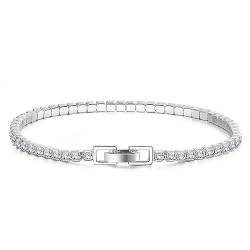 Lieson Armbänder Frauen Silber 925, Armkette 2.5MM Tenniskette mit Rechteckige Zirkonia Silber 16.5CM, Geburtstag Muttertag Weihnachten Geschenk für Mama Ehefrau Freundin von Lieson