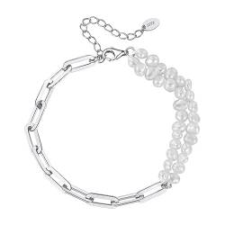 Lieson Armbänder Frauen Silber 925, Armkette Geometrisch Gespleißte Doppelperlenkette Silber Verstellbare 17.5CM, Geburtstag Muttertag Geschenk für Mama Ehefrau Freundin von Lieson