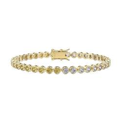 Lieson Armbänder Silber Damen 925, Armkette 3MM Rund Tenniskette mit Zirkonia Gelb Gold 16.5CM, Geburtstag Muttertag Weihnachten Geschenk für Mama Ehefrau Freundin von Lieson