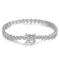 Lieson Armband 925 Silber Damen, Gliederarmband 1.5MM Rund Tenniskette mit Zirkonia Silber 16.5CM, Geburtstag Muttertag Weihnachten Geschenk für Mama Ehefrau Freundin von Lieson