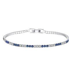 Lieson Armband Damen Silber 925, Armbänder Tenniskette mit Blau Weiß Zirkonia Silber 18CM, Geburtstag Muttertag Weihnachten Geschenk für Mama Ehefrau Freundin von Lieson