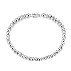 Lieson Armband Damen Silber 925, Armkette 4MM Breite Perlenkette Silber 20CM, Geburtstag Muttertag Weihnachten Geschenk für Mama Ehefrau Freundin von Lieson