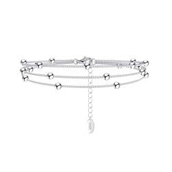 Lieson Armkette Silber 925 Damen, Gliederarmband Mehrlagige Kette mit Perlen Silber Verstellbare 16CM, Geburtstag Muttertag Weihnachten Geschenk für Mama Ehefrau Freundin von Lieson