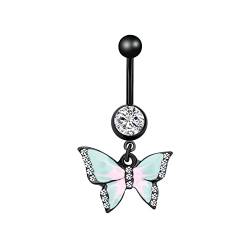 Lieson Bauchnabelpiercing Barbell, Hängendes Bauchnabelpiercing Chirurgenstahl Schmetterling Zirkonia Bauchnabelpiercing Banane Schwarz von Lieson