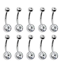 Lieson Bauchnabelpiercing Barbell Set, Chirurgenstahl Bauchnabelpiercing 10 Stücke Klassisch Rund Zirkonia Weiß Banane Bauchnabelpiercing Silber von Lieson