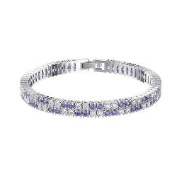 Lieson Damen Armband Silber 925, Armbänder Zweireihige Tenniskette mit Lila Weiß Zirkonia Silber 16.5CM, Geburtstag Muttertag Weihnachten Geschenk für Mama Ehefrau Freundin von Lieson